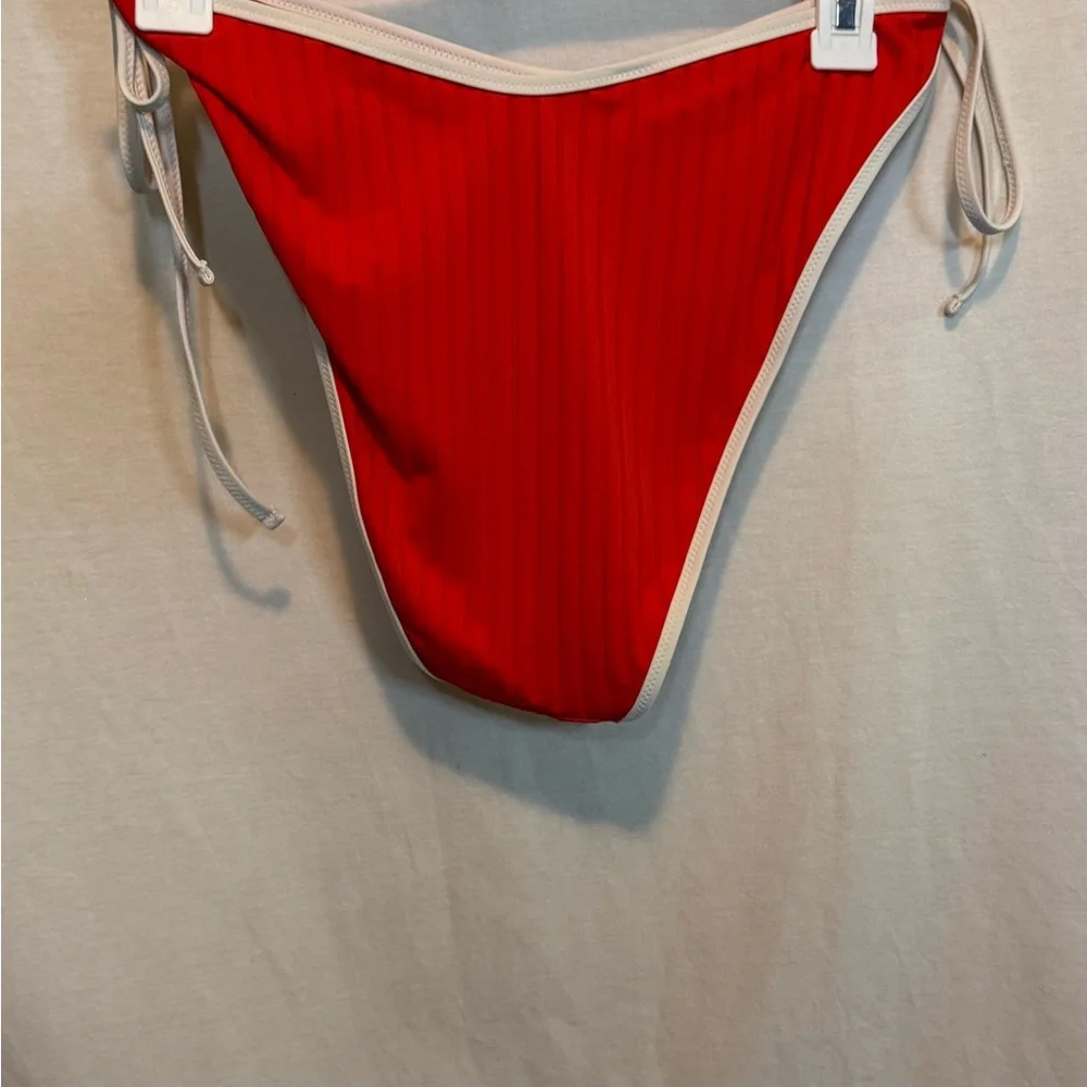 AA-512 Aerie NWT PLUS SIZE XXL Cheekiest Side Tie Ribbed Red & White Bottoms‎